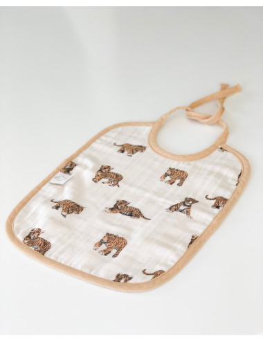 Bavoir tigre sable en mousseline de coton
