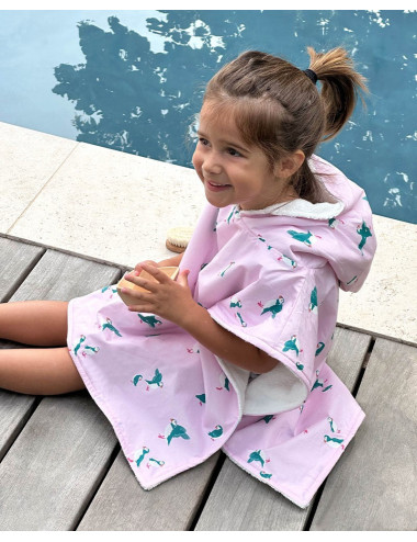 poncho de bain rose enfant