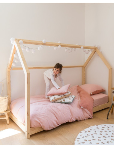 Taie d'oreiller et housse de couette rose